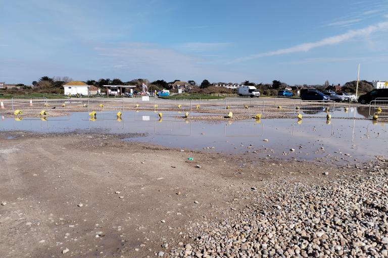 Waterlogged conditions at West Beach Car Park