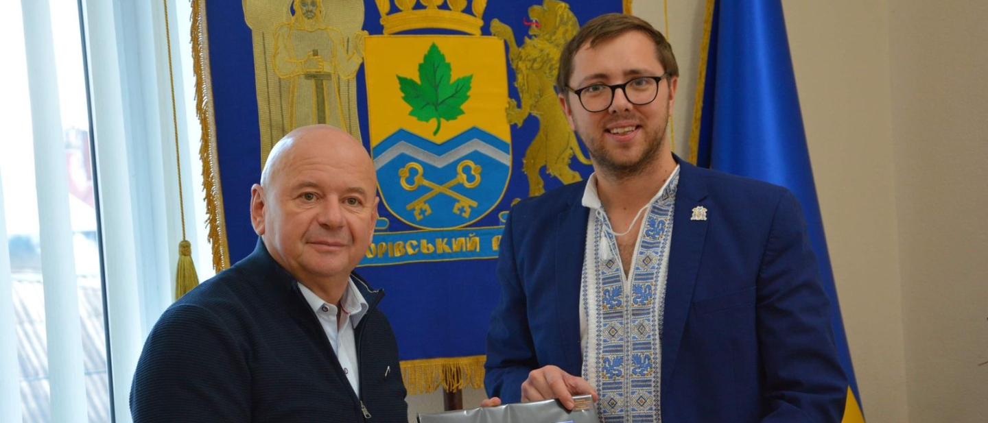 Councillor Alex Rennie, Leader of Havant Borough Council, at the town twinning ceremony in Ukraine 