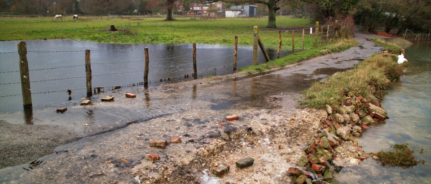 Failing sea defences between Mill Pond and Wade Lane in Langstone.