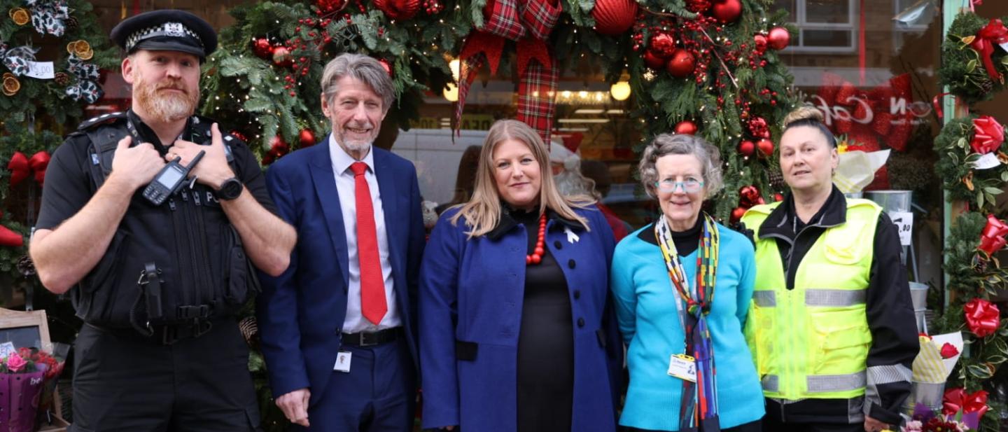 Chief Inspector Alex Charge, Councillor Phil Munday, PCC Donna Jones, Councillor Philippa Gray, ASB Officer Alison Jones