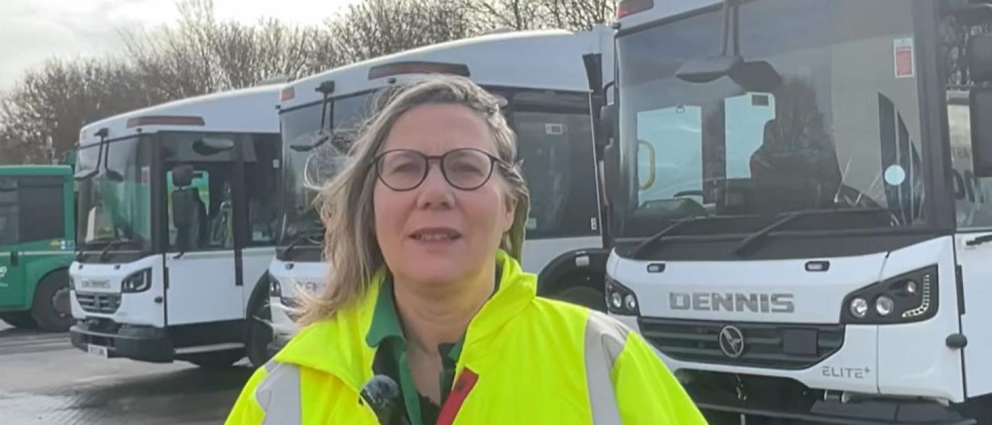 Cllr Shepherd with bin trucks