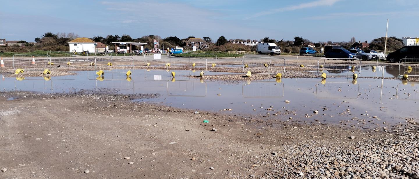 Waterlogged conditions at West Beach Car Park